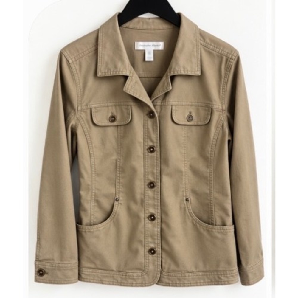 Christopher & Banks Women XL Tan Khaki Cotton Utility Button Front Jacket Coat